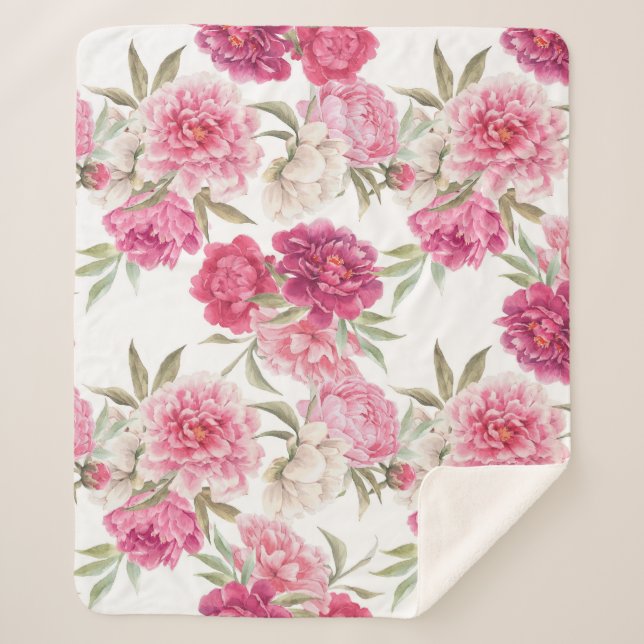 Couverture Sherpa Aquarelle Peoné rose : Élégance florale (Devant)