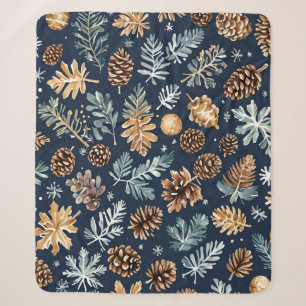 Couverture Sherpa Aquarelle Pine Cônes Motif d'hiver