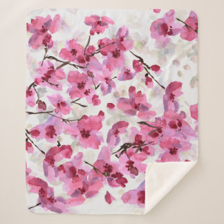 Couverture Sherpa Aquarelle rose Fleur Cerisier Sans Couleur.