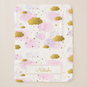 Couverture Sherpa Aquarelle rose Nuages Gold Stars Sky