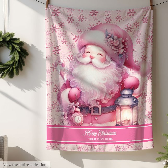 Couverture Sherpa Aquarelle rose Santa Claus Blanket Girls Pinkmas (Watercolor Pink Santa Claus Blanket Girls Pinkmas)