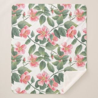 Couverture Sherpa Aquarelle Rose sauvage Floral sans joint