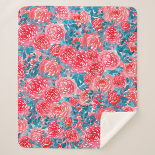 Couverture Sherpa Aquarelle Rose tapisserie florale