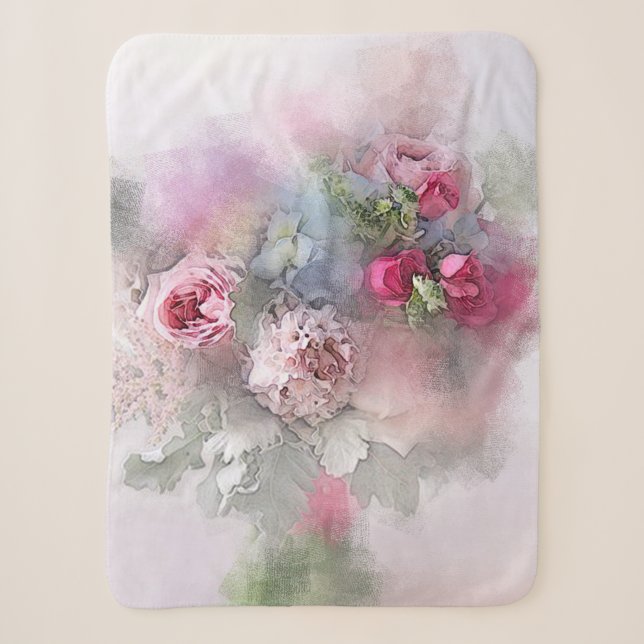Couverture Sherpa Aquarelle Roses Fleurs Modèle Floral moderne (Devant)