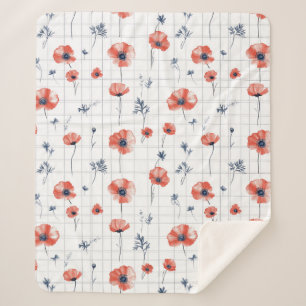Couverture Sherpa Aquarelle rouge Motif sur blanc