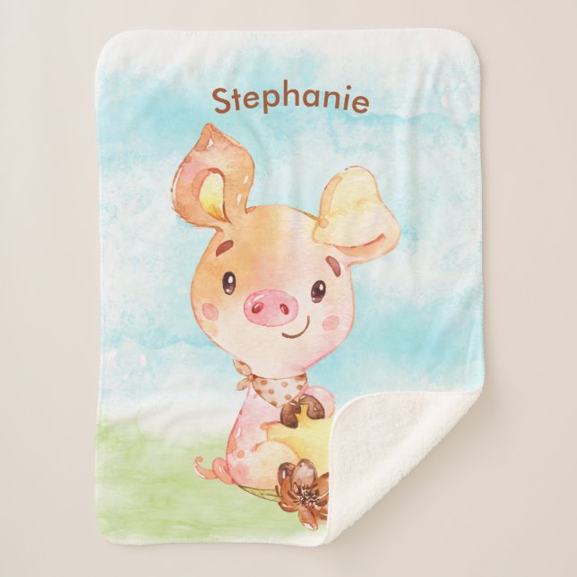 Couverture Sherpa Aquarelle rouge petit cochon (Devant)
