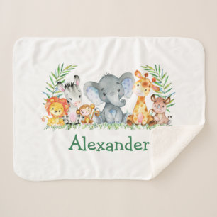 Couverture Sherpa Aquarelle Safari Bébé Animaux Bébé Eléphant Bébé