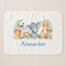 Couverture Sherpa Aquarelle Safari Bébé Animaux Blue Elephant