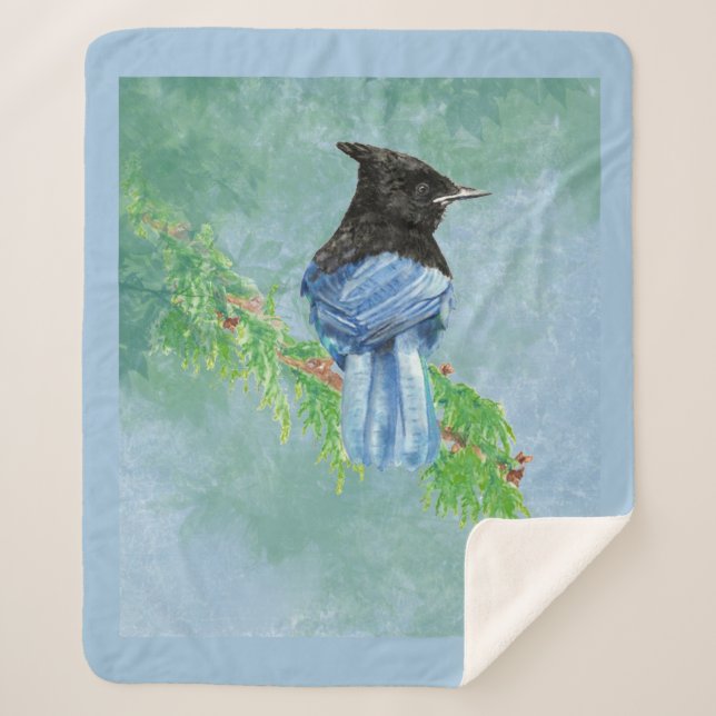 Couverture Sherpa Aquarelle Stellar Jay Oiseau Art de la faune (Devant)