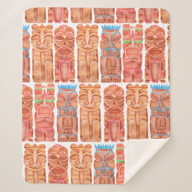 Couverture Sherpa Aquarelle tiki hawaii totem sans couture motif (Devant)