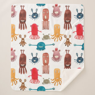 Couverture Sherpa Aquarelle transparente motif de monstres amusants