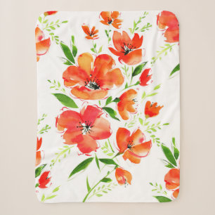Couverture Sherpa Aquarelle transparente motif oranges poppies fleur