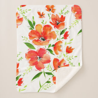 Couverture Sherpa Aquarelle transparente motif oranges poppies fleur