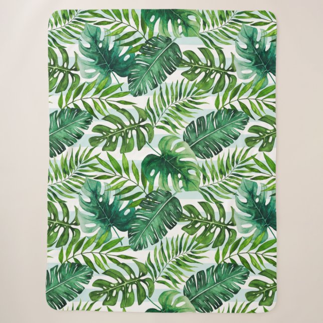 Couverture Sherpa Aquarelle Tropical Feuille Vert Moderne (Devant)