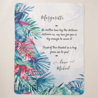 Couverture Sherpa Aquarelle Tropical Foliing Message personnalisé