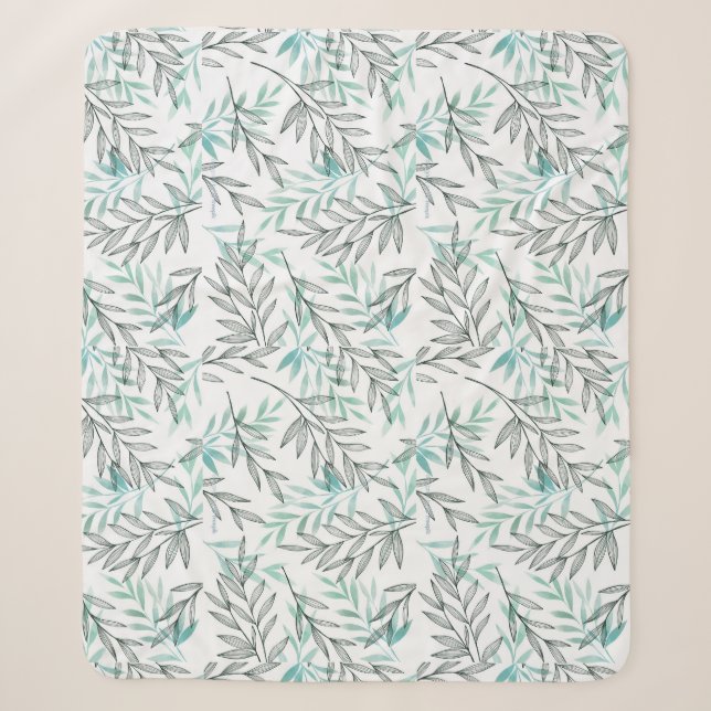 Couverture Sherpa Aquarelle Vert feuillage Botanique Feuilles (Devant)