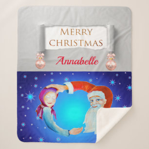 Couverture Sherpa Aquarelle Whimsical Santa Claus Joyeux Noël