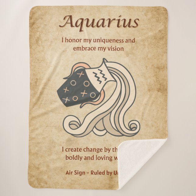 Couverture Sherpa Aquarius Zodiac Sign with Affirmations (Devant)