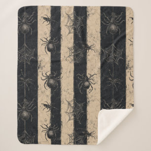 Couverture Sherpa Araignée gothique et Motif d'Halloween rayé sur le