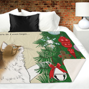 Couverture Sherpa Arbre de Noël Calico Cat ornements Drôle