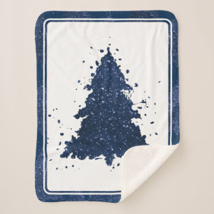 Couverture Sherpa Arbre de Noël Moody Classy Navy Blue Splatter