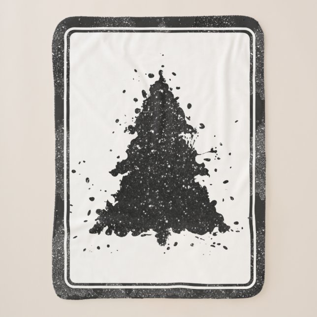 Couverture Sherpa Arbre de Noël Moody | Onyx Silvery Black Splatter (Devant)