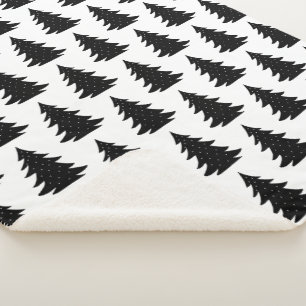 Couverture Sherpa Arbre de Noël noir scandinave minimaliste