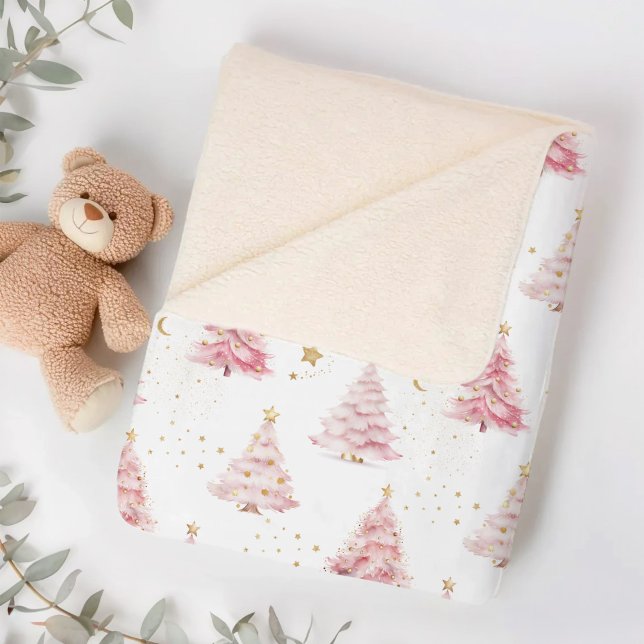 Couverture Sherpa Arbre de Noël Rose Girl (Pink Christmas Trees Sherpa Blanket)