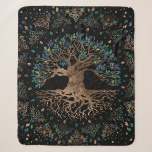 Couverture Sherpa Arbre de vie - Ornement en or et marbre du Yggdras