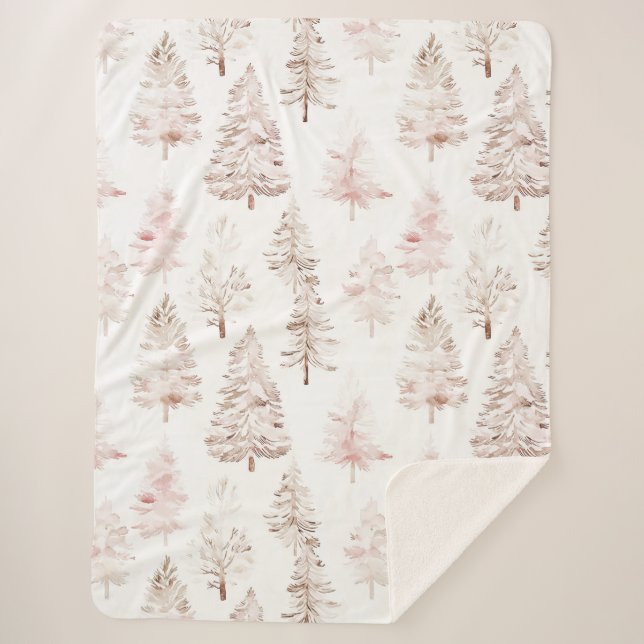 Couverture Sherpa Arbres de Noël blanc rose pâle (Devant)