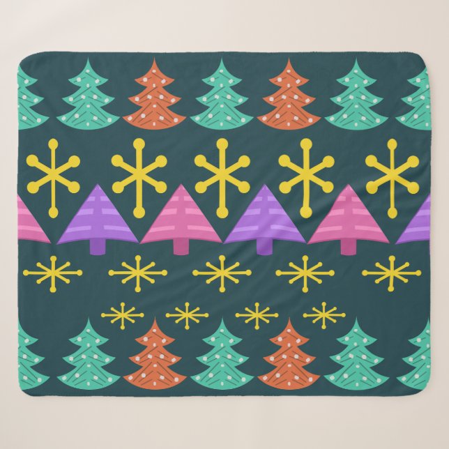 Couverture Sherpa Arbres de Noël de l'ère atomique Kitsch Dark (Devant (Horizontal))