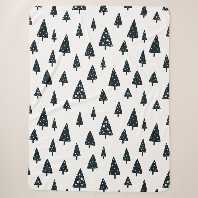 Couverture Sherpa Arbres de Noël scandinaves noirs et blancs moderne (Devant)