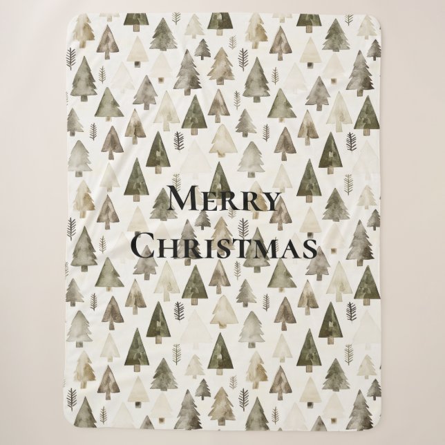 Couverture Sherpa Arbres de Noël vert olive (Devant)