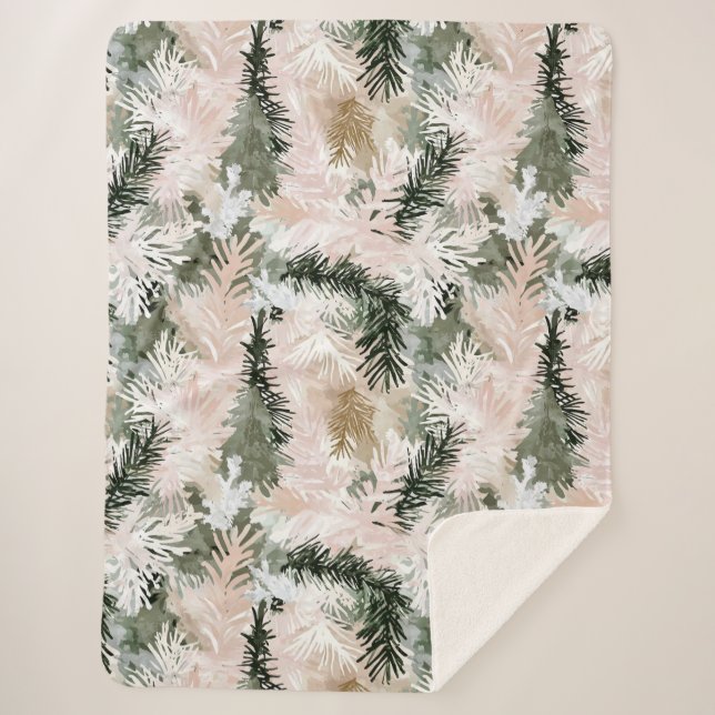 Couverture Sherpa Arbres de Noël verts roses Abstraits (Devant)