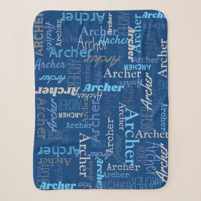 Couverture Sherpa Archer nom personnalisé nuances de bleu et gris (Devant)