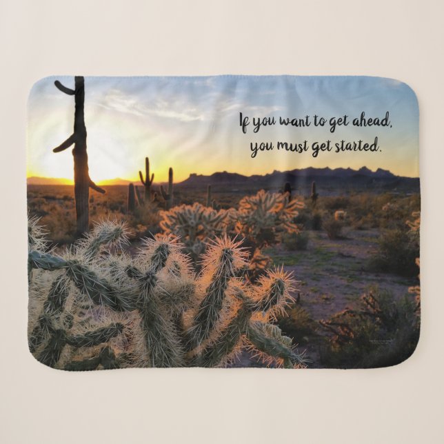 Couverture Sherpa Arizona Desert Sunset Cactus Inspiration Dire (Devant (Horizontal))