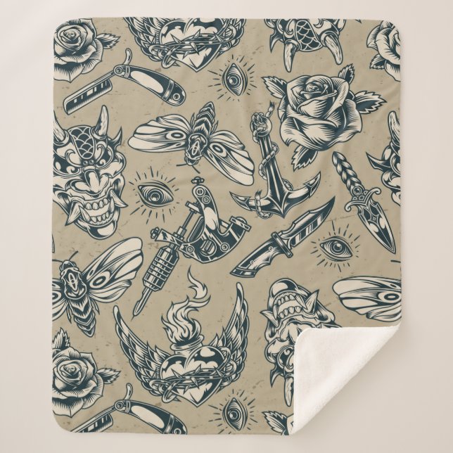 Couverture Sherpa Armes et roses (Devant)