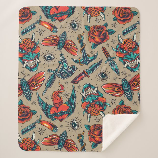 Couverture Sherpa Armes et roses (Devant)