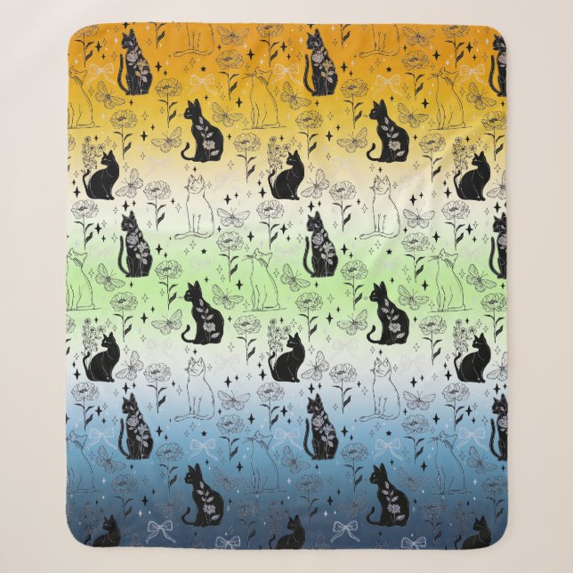 Couverture Sherpa AroAce Agender Pride Chat noir - Mystical Witchy (Devant)