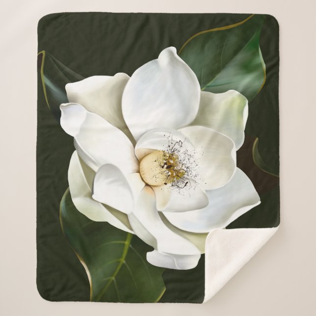 Couverture Sherpa Arrière - plan blanc Magnolia Closeup Vert (Devant)