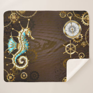 Couverture Sherpa Arrière - plan en bois avec cheval de mer mécaniqu