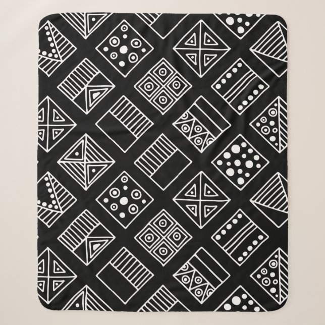 Couverture Sherpa Arrière - plan géométrique noir et blanc avec main (Devant)