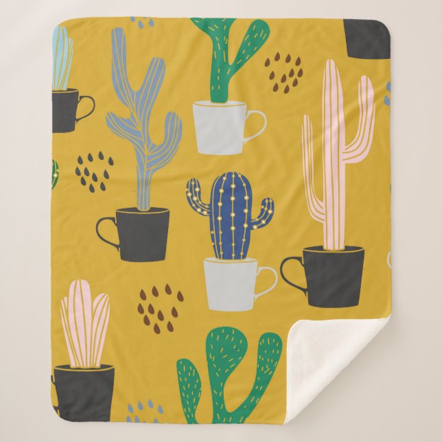 Couverture Sherpa Arrière - plan motif sans couture Cactus. Col tiré (Devant)