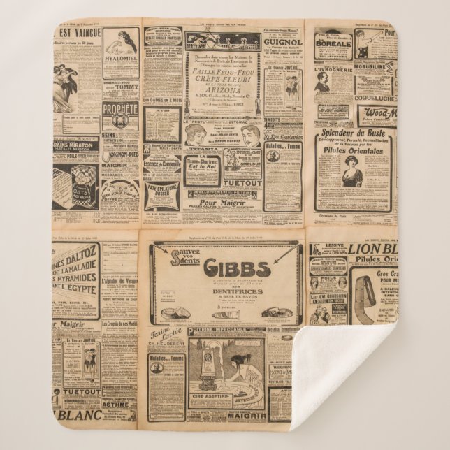 Couverture Sherpa Arrière - plan papier usagé. Page de journal ancie (Devant)