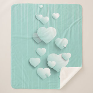 Couverture Sherpa Arrière - plan vert clair avec coeur blanc 3D