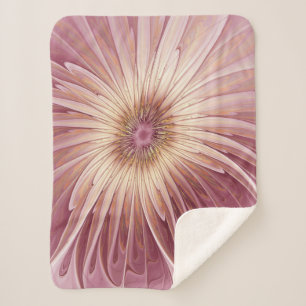 Couverture Sherpa Art Abstrait Fractal Fleur & Tons de Bourgogne
