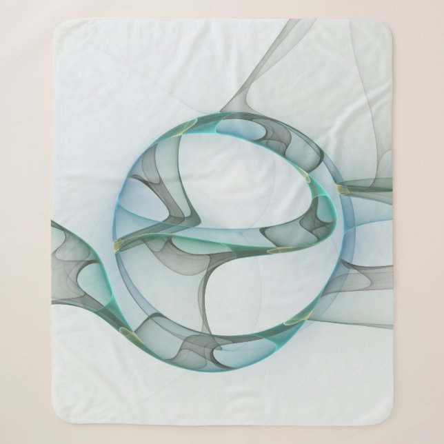 Couverture Sherpa Art Abstrait moderne Fractal Bleu Turquoise Gris (Devant)