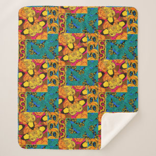 Couverture Sherpa Art papillon rose et sarcelle maximaliste vibrant