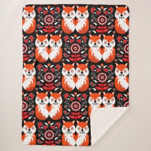 Couverture Sherpa Art populaire de renard scandinave