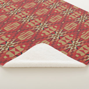 Couverture Sherpa Art Tribal Rouge Foncé Brown Tan Beige Rust Orange